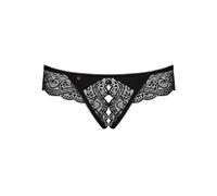 Obsessive Lingerie pour femme Crotchless Thong Slip noir string ouvert avec dentelle élastique