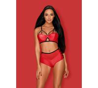 Obsessive Look Mouillé Ensemble de Lingerie Rouge Noir Soutien-Gorge & Short