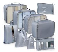 OBSGUMU Organisateur Valise, 9 Rangement Valise Set,Pochette Rangement pour Voyage Accessoires,Pochette de Rangement pour Voyage Avion(Gris)
