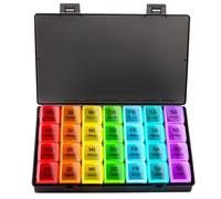 OBSGUMU Pilulier Semainier Francais Matin Midi Soir, Pillulier Résistant à L'humidité, Semainier Medicament Portable 4 Compartiments, Adapté aux Enfants, Personnes Âgées pour Conserver les Médicament