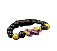 obsidian bracelet, Bracelet en or véritable 999 24 carats for homme, émaillé, pierre Pixiu creuse solide, perles d'obsidienne, changement de température(8)