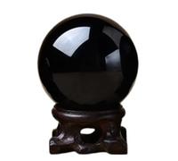 Obsidian Crystal Ball with Base Black Decorative Sphere Fengshui Ornament for Home Office Tabletop Decor and Art Display,4.7"(12cm)