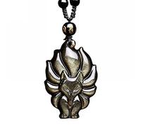Obsidian crystal nine tail fox pendant necklace with bead chain for wen or women