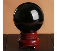 Obsidian Sphere, Black Crystal Ball with Wooden Stand Divnation for Magic, Family Decorative, Fortune Teller, Feng Shui,10cm/3.9in