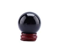 Obsidienne, Boule de Guérison en Verre Boule de Cristal Sphère 40mm + Support Chaud Quartz Noir Naturel Rare Asiatique