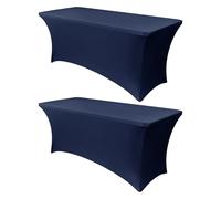 Obstal Lot de 2 nappes extensibles rectangulaires universelles en élasthanne pour tables pliantes standard, pour fêtes, banquets, événements, salons professionnels (bleu marine, 122 x 61 x 76 cm)