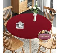 Obstal Nappe Ronde Rouge ajustée, réversible, imperméable, résistante aux Taches, élastique, Facile à Nettoyer, pour Une Utilisation extérieure/intérieure, Convient aux Tables Rondes jusqu'à 101,6 à