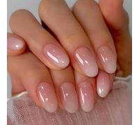 Obtenez du glamour en quelques minutes avec 24 faux ongles courts French Tip - Ballerine rose et blanche dégradée en amande - Couverture complète - Réutilisable, ovale et autocollant, parfait pour le