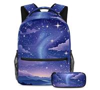 Obtenez l'excellence académique avec cet ensemble de cartables, sac à dos et trousse à crayons pour garçons, filles et adolescents, ciel étoilé violet, multicolore, B：29.4x20x40cm P：19x7.5x3.8cm,