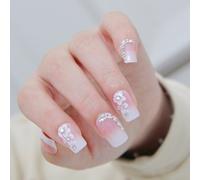Obtenez un look glamour avec 24 pièces d'ongles artificiels en forme carrée courte avec strass dégradé rose et motif floral, et également 1 pièce feuille de ruban adhésif et 1 pièce lime à ongles, fou