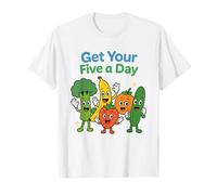 Obtenez Vos Cinq par Jour, Dessin animé Mignon de Fruits et légumes, Vie Saine T-Shirt
