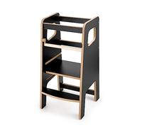 Obubu - Tour d'apprentissage - Tour d Observation Enfant - Learning Tower - Tour d'observation Montessori Chaise d'apprentissage - Tabouret marchepied avec 2 marches & étagères réglables - Noir