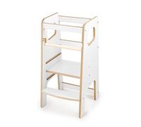 Obubu - Tour d'apprentissage - Tour d Observation Enfant - Learning Tower - Tour d'observation Montessori Chaise d'apprentissage - Tabouret marchepied avec 2 marches & étagères réglables - Blanc