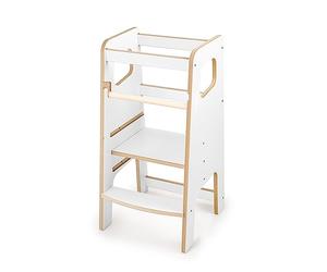 Obubu - Tour d'apprentissage - Tour d Observation Enfant - Learning Tower - Tour d'observation Montessori Chaise d'apprentissage - Tabouret marchepied avec 2 marches & étagères réglables - Blanc