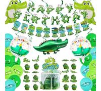 Obussgar Crocodile Décoration d'anniversaire - Accessoires de fête comprennent des bannières, des tourbillons suspendus, des décorations de cupcake, des ballons