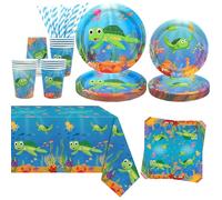 Obussgar Décoration de fête d'anniversaire tortue - Comprend assiettes, tasses, serviettes, nappe, pailles - Serviette/20