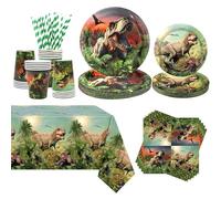 Obussgar Décorations de fête d'anniversaire au motif de dinosaure, y compris assiettes, gobelets, serviettes, paille, nappe pour décorations de fête au motif de dinosaures (20)