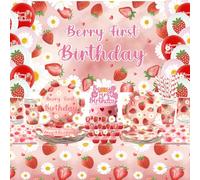 Obussgar Décorations de fête d'anniversaire en forme de fraise et marguerite - Accessoires de fête comprenant bannière, assiette, décoration de gâteau, tasse, serviette, ballon, nappe - Serviette