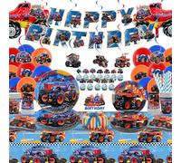 Obussgar Décorations de fête d'anniversaire Monster Trucks, fournitures comprenant bannières, assiettes, tasse- etc ,anniversaire sur le thème du cheval pour les filles, garçon - pour 20 invités