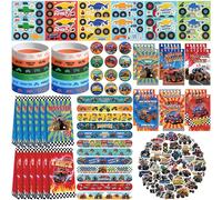 Obussgar Fournitures de fête Monster Truck y compris des autocollants sur le thème du camion monstre, des sacs cadeaux, des bracelets, des badges pour fête d'anniversaire d'enfants
