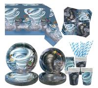 Obussgar Tornado Décoration de fête d'anniversaire Tornado avec assiettes, gobelets, serviettes, nappe, pailles - Pour 20 personnes
