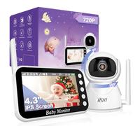 OBVHNUA Babyphone Camera 4,3 Pouces 720P HD IPS Écran BabyPhones Enregistrement sur Carte SD Caméra Bebe sans Fil avec Vision Nocturne Pan-Tilt Zoom VOX Audio Bidirectionnelle Température 8 Berceuses