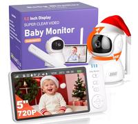 OBVHNUA Babyphone Camera Bebe 5 inches Babyphone Video 720P HD Écran Moniteur Bébé avec Pan-Tilt 2X-4X Zoom Enregistrement Vidéo Vision Nocturne VOX Interphone 8 Berceuses 5 Réveil Température Temps