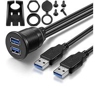 OBVIS Câble d'extension 2 ports USB 3.0 mâle vers USB 3.0 femelle Montage encastré pour voiture, camion, bateau, moto, tableau de bord - 1,8 m