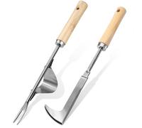 OBYCPIN Lot de 2 Outil Desherbeur Manuel, Désherbeurs Manuels en Acier Inoxydable, Arrache-racines avec Manche Ergonomique en Bois,Idéal pour Éliminer les Mauvaises Herbes dans le Jardin et le Paysage