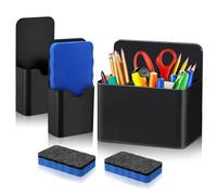 OBYCPIN Lot de 3 Porte-stylos Magnétiques, Porte-marqueurs, Pot à Stylos pour Tableau Blanc avec 2 Éponges pour Tableau Blanc pour Réfrigérateur Tableau Magnétique Maison Bureau École (Noir)