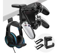 OBYCPIN Support Casque et 2 Manettes sous Bureau 2 en 1 Pince DualGrip Rotation 360° Gain de Place Gestion de Câble Patins Silicone Protection Plateau 1-4 cm Setup Gaming Propre Installation Rapide
