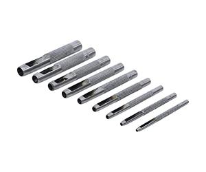 OC-PRO Emporte Pièces Ronds à Frapper - Jeu de 9 Outils de 2.5 à 10 mm - Idéal pour Matières Synthétiques, Carton, Cuir, Bois, Cuivre, Aluminium et Acier Doux - Coffret Argenté en Aluminium et Bois