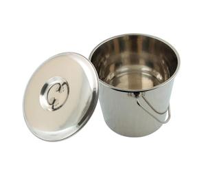 OC-PRO Seau INOX 12 litres avec Couvercle et Anse - Seau Multi-usages Cendres, Animaux, hygiène... Haute Qualité