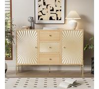 OCACA Armoire haute, buffet, longueur 123,5 cm, 2 portes avec 3 tiroirs et design unique en rayons du soleil