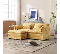 OCACA Canapé moderne minimaliste 2 places avec repose-pieds, tissu chenille, avec compartiments de rangement latéraux et coussins, confortable et spacieux, convient pour le salon et la chambre à