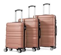OCACA Lot de 3 valises rigides avec serrure TSA et roue universelle - Extensible - Poignée latérale, or rose + ABS, Moderne