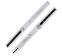 Ocadeau Coffret 2 stylos blanc avec gravure texte - Parure de 2 stylos blanc personnalisé gravé - 2 Stylos blancs personnalisables avec coffret de rangement