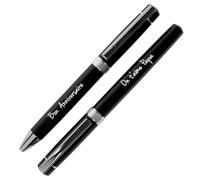 Ocadeau Coffret 2 stylos noir avec gravure texte - Parure de stylos personnalisés gravés avec coffret de rangement