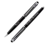 Ocadeau Coffret de 2 stylos noir avec gravure texte - Stylos noir (bille et roller) à personnaliser avec du texte - Parure de 2 stylos noir personnalisable avec texte à graver