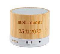 Ocadeau Enceinte Bluetooth personnalisé gravé - Enceinte Audio Mini sans Fil Ronde en Bois et avec Gravure Texte