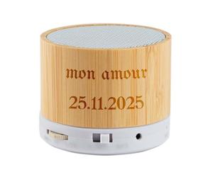 Ocadeau Enceinte Bluetooth personnalisé gravé - Enceinte Audio Mini sans Fil Ronde en Bois et avec Gravure Texte
