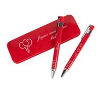 Ocadeau Parure de stylos aluminium bille et porte mine personnalisé - Stylo, porte mine et coffret de couleur rouge avec gravure texte