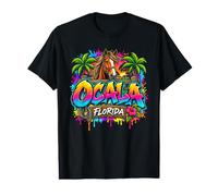 Ocala Florida Cheval Équestre Coloré Art Tropical T-Shirt Graphique avec Valeur