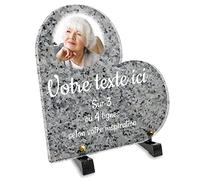 OCAP-FUNERAIRE.COM Plaque funéraire Coeur avec Photo Personnalisable en plexi Motif Granite 2, différentes Tailles, épaisseur 6mm, personnalisée sur Plusieurs Lignes 20x20 cm