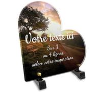 OCAP-FUNERAIRE.COM Plaque funéraire Coeur Personnalisable en plexi Motif Paysage avec Arbre et Banc, différentes Tailles, épaisseur 6mm, personnalisée sur Plusieurs Lignes 15x15 cm