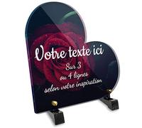 OCAP-FUNERAIRE.COM Plaque funéraire Coeur Personnalisable en plexi Motif Rose, différentes Tailles, épaisseur 6mm, personnalisée sur Plusieurs Lignes 15x15 cm