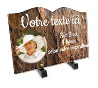OCAP-FUNERAIRE.COM Plaque funéraire Livre avec Photo Personnalisable en plexi Motif Écorce d'arbre, différentes Tailles, épaisseur 6mm, personnalisée sur Plusieurs Lignes 30x20 cm
