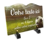 OCAP-FUNERAIRE.COM Plaque funéraire Livre Personnalisable en plexi Motif Ballon et Stade de Football, différentes Tailles, épaisseur 6mm, personnalisée sur Plusieurs Lignes 22x15 cm