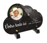 OCAP-FUNERAIRE.COM Plaque funéraire Nuage avec Photo Personnalisable en plexi Motif Arbre cœur, différentes Tailles, épaisseur 6mm, personnalisée sur Plusieurs Lignes 25x15 cm