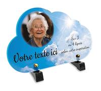 OCAP-FUNERAIRE.COM Plaque funéraire Nuage avec Photo Personnalisable en plexi Motif Ciel Bleu et Nuages, différentes Tailles, épaisseur 6mm, personnalisée sur Plusieurs Lignes 25x15 cm